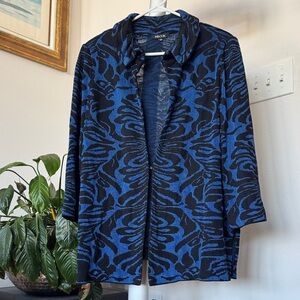 Misook Knit Sweater Cardigan Jacket Sz L Black Blue Collared